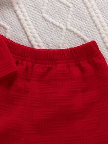 SHEIN 纹理衬衫和短裤街头时尚幼儿男童两件套 - 紅色 - 查看 6