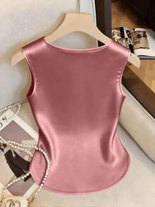 Franclia Áo tank top cổ vuông cài nút phong cách tối giản dành cho người đi làm - Hồng - Xem 2