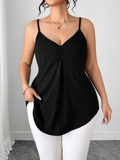 Elenzga Plus Size Women Versatile Casual Foldable Solid Color Camisole