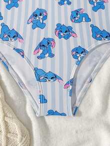 SHEIN Young Girls Cute Ruffled Tropical Floral Print One-Piece Swimsuit, Pink Tie Dye Beach Outfit, Swimwear, Beach Wear - Blue - View 5