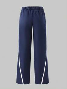 Casuvi Kids Loose Fit Navy Blue Casual Sports Pants For Tween Boywith Two White Stripes On Sides, "CALIFORNIA" Text, And Oval "CAx" Logo Graphic, Suitable For School, Sports, And Casual Weekends Kids Sports Wear - Navy Blue - View 3