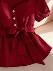 GlowEve CURVE 大码梭织优雅简约通勤女式衬衫 - 紅色 - 查看 5