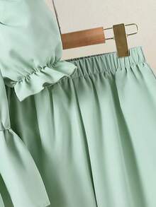 SHEIN 2pcs Tween GirlsFashion Printed Patchwork Blouse And Pants Set