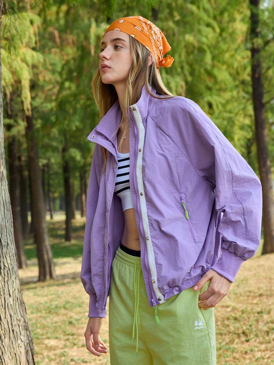 SHEIN In My Nature Women's Outdoor Zip Pocket Purple Long Sleeve Jacket