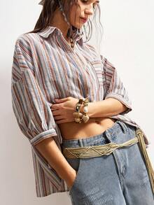 Bohemela Casual Woven Striped Loose Blouse For Women - Multicolor - View 7