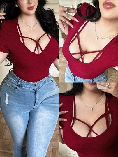 Vibekara 大码时尚春夏系带性感简约T恤