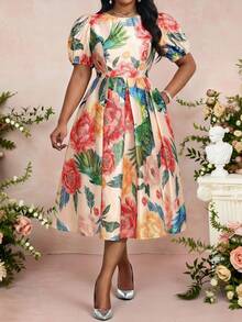 Fleurora 大码夏季印花泡泡袖连衣裙 - 彩色 - 查看 7