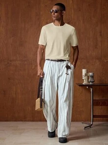 AKNOTIC Men's Solid Color Crew Neck Knit Casual Versatile Short Sleeve T-Shirt - Multicolor - View 5