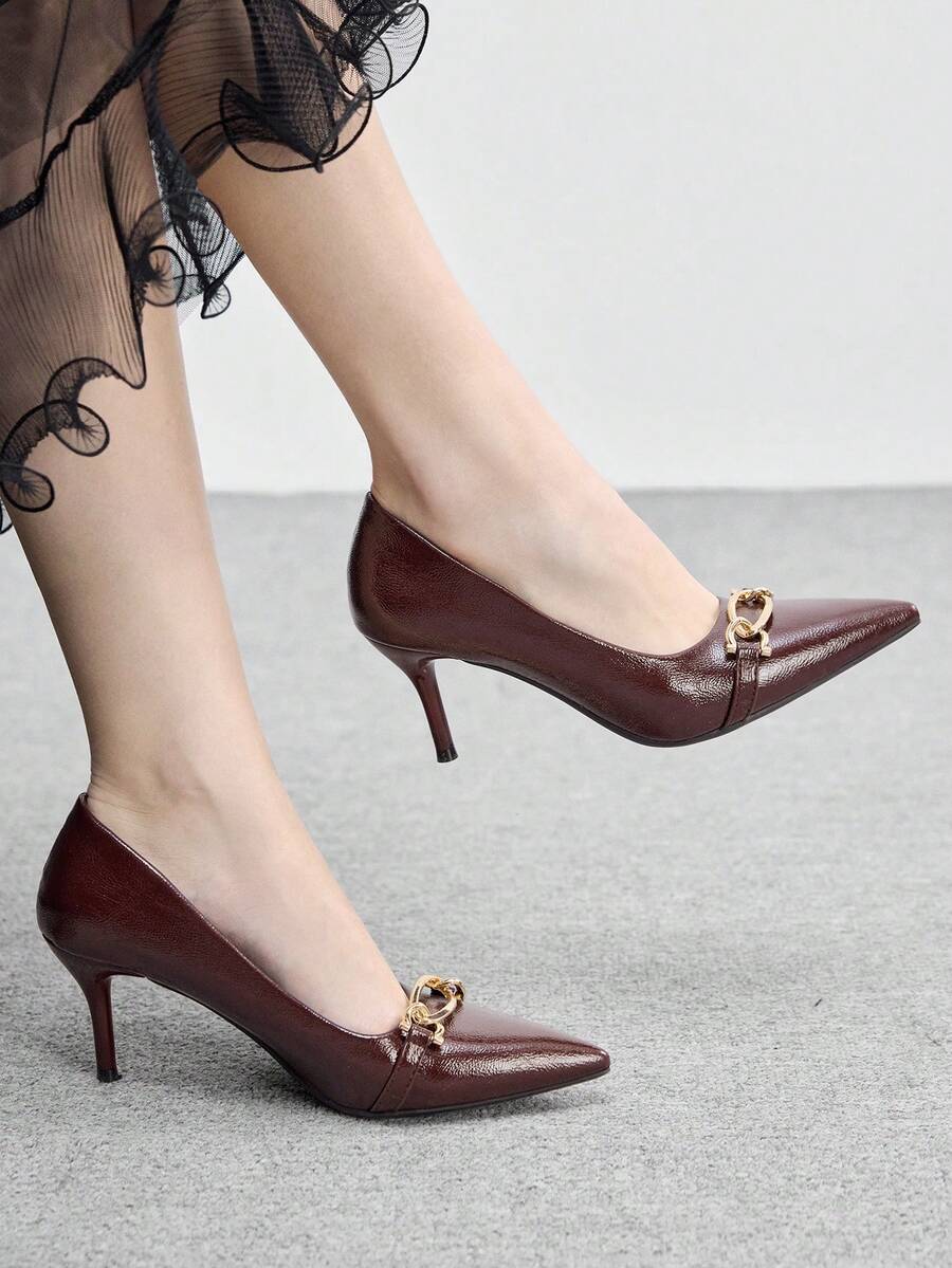 CUCCOO BIZCHIC Minimalist Solid Color Casual/Office Pointed Toe High Heels For Women Valentine's Day - Burgundy - View 1
