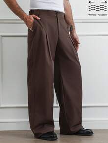 HUEFORM 男士休闲咖啡色宽松阔腿裤，采用抗皱面料，穿着或洗涤后可快速恢复平整，减少熨烫需要。男士正装阔腿裤，棕色男士休闲裤，男士搭配裤装，男士宽松裤 - 棕色 - 查看 6