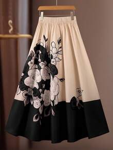 GlowEve Women's Floral Print Pleated Elegant Fashionable A-Line Skirt