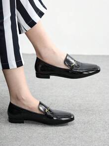 CUCCOO BIZCHIC 女士方头平底低跟新款咖啡色舒适百搭套脚乐福鞋，黑色休闲平底鞋，轻便通勤，圣诞节必备 - 明月清風黑 - 查看 2