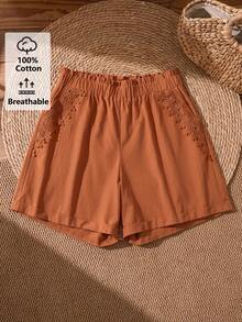 Rusticease Plus Size Casual Solid Color Lace Trim Shorts For Summer/ Vacation Summer Summer Spring Spring Women Spring Country Style For Women - Rust Brown - View 6