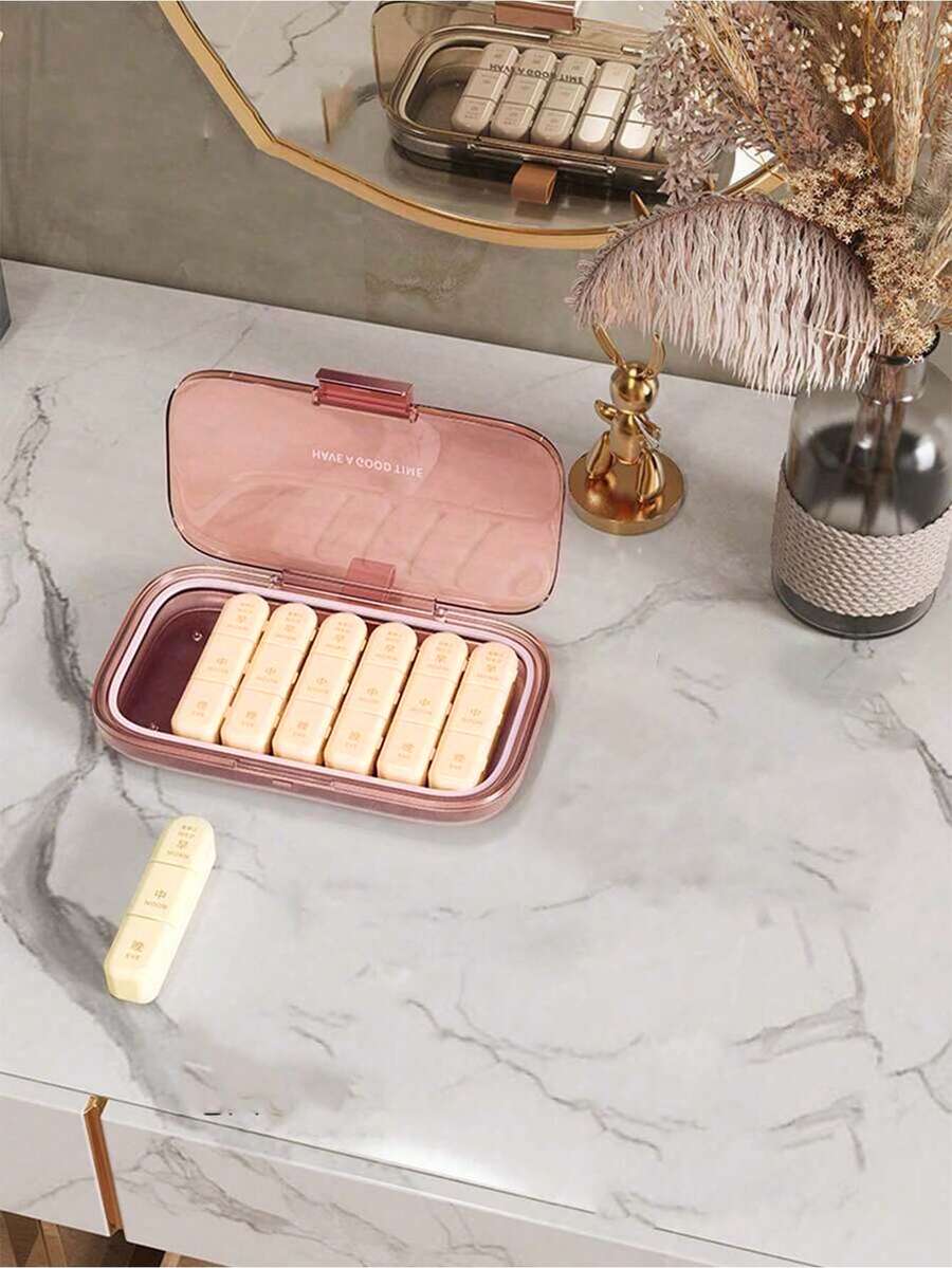 1个7天便携式药盒，周用药盒，旅行用药收纳盒，药片分装器，塑料独立网格 - 彩色 - 查看 1