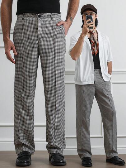 HUEFORM Men's Old Money British Vintage Pleated Plaid Regular Fit  Pants,Suitable For Both Commuting And Formal Occasions For Men Mens Dress Up Pants Mens Plaid Pants Dress Pants