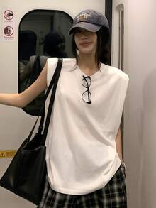 K-Vae Women's Solid Color Minimalist Casual Tank Top - White - View 4