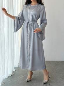 DAZY 女士优雅通勤亮片装饰长款连衣裙/吊带裙 - 灰藍色 - 查看 5