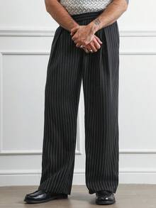 HUEFORM Quần ống rộng ống đứng, hai nút, dáng rộng thoải mái, họa tiết sọc dành cho nam, phù hợp cho mùa xuân và mùa thu - màu đen - Xem 6