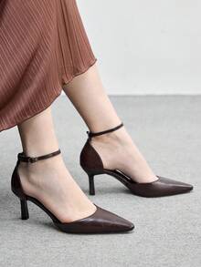 CUCCOO BIZCHIC Giày cao gót đế xuồng màu trơn đơn giản dành cho nữ - màu nâu - Xem 5