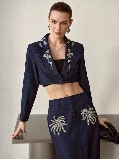 MOTF PREMIUM DAMJEANSJACKA MED STRASSTENPRYSNING