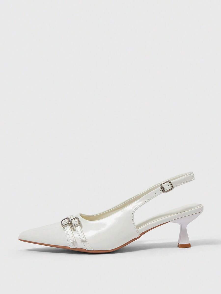 Mnmlis 女士尖头小猫跟露跟春秋季漆皮高跟鞋，酒红色，适合圣诞节穿着 - 米色 - 查看 1