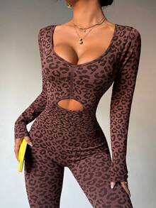 Slayform 女士休闲豹纹连体裤 - 棕色 - 查看 2