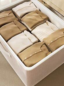 布艺收纳箱 可折叠布盒 带盖 适用于衣物、玩具和家居收纳 棉麻材质 卧室收纳整理箱 - 米白色 - 查看 2