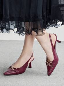 CUCCOO BIZCHIC Giày sandal cao gót quai hậu đơn giản, màu trơn dành cho nữ, phù hợp để đi lại hàng ngày. - Màu Đỏ Sâu - Xem 4