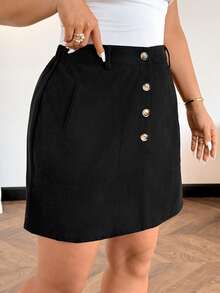 GlowEve CURVE Damen Große Größen Hoher Bund Knopfverschluss Taschen Lässig/Business Rock, Business Lässig Sommer - Schwarz - Übersicht 5