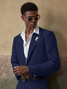 AKNOTIC 2 pièces Ensemble veste décontractée à manches longues et pantalon droit ample pour hommes - Bleu marine - Voir 6