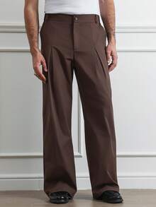 HUEFORM 男士休闲咖啡色宽松阔腿裤，采用抗皱面料，穿着或洗涤后可快速恢复平整，减少熨烫需要。男士正装阔腿裤，棕色男士休闲裤，男士搭配裤装，男士宽松裤 - 棕色 - 查看 5