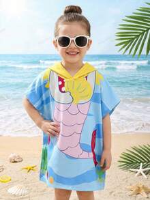 SHEIN Young Girl Casual Mermaid Print Hooded Cover Up