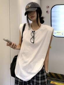 K-Vae Women's Solid Color Minimalist Casual Tank Top - White - View 3