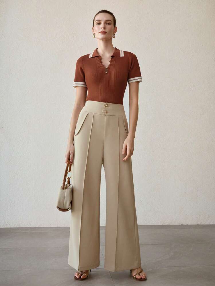 WOMEN'S ELEGANT WAIST DESIGN STRAIGHT LEG PANTS, VERSATILE FOR COMMUTING AND EVERYDAY WEAR, ALL SEASONS