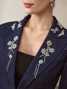 MOTF PREMIUM WOMEN'S RHINESTONE EMBELLISHED DENIM JACKET - Blue - View 2