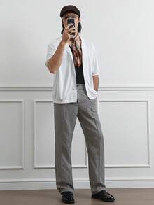 HUEFORM Pantalones a cuadros con pliegues de estilo vintage británico "Old Money" para hombres, adecuados tanto para el transporte como para ocasiones formales. Pantalones de vestir a cuadros para hombres. - Café integral - Ver 3