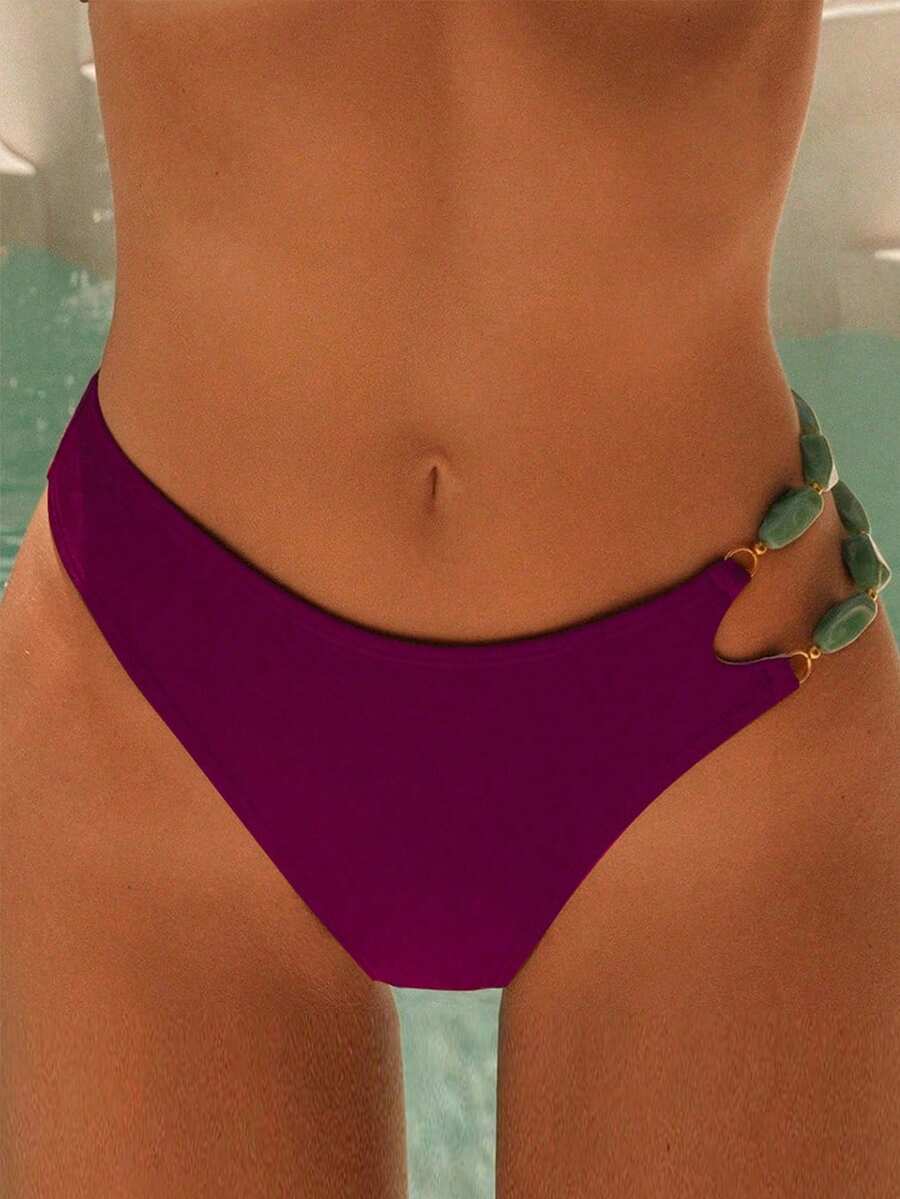 Swim Chiccia Fashionable Solid Color Shiny Fabric Bestselling Accessory Design Swimwear Bottom, Summer - Purple - View 1