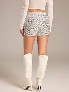 Glamine Damen Schwarze Pailletten Shorts, charmante Party Shorts - Weiss - Übersicht 3