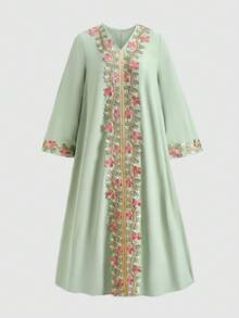 SHEIN Đầm thường ngày cho bé gái tuổi teen, chất liệu vải dệt chắp vá jacquard, viền tua rua. - Nhiều màu - Xem 4
