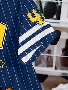 LOONEY TUNES X SHEIN 女士条纹卡通图案休闲圆领短袖T恤 - 白色 - 查看 3