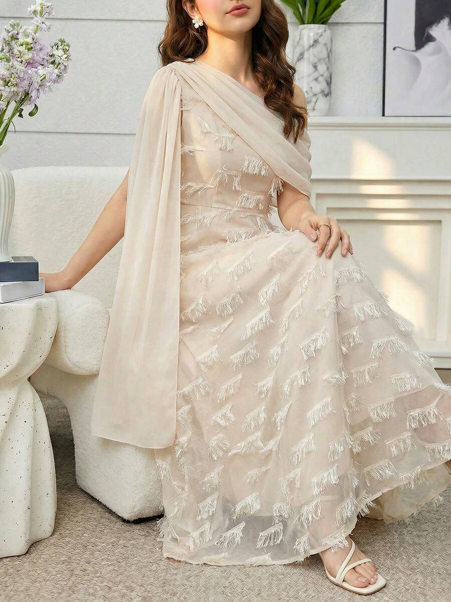 Vestido elegante de unicolor con diseño de borlas y cinta para adolescentes - Albaricoque - Ver 1