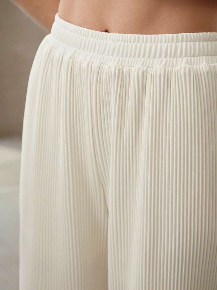 WOMEN'S APRICOT WIDE LEG CASUAL FOLD PLEATED PANTS