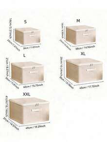 Fabric Storage Bin Foldable Cloth Box With Lid For Clothes Toys & Home Organization Cotton Linen Organizer For Bedroom - Beige - View 6