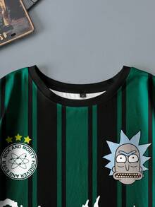 Rick and Morty X SHEIN Áo thun nam cỡ lớn cổ tròn tay ngắn họa tiết chữ và sọc - trắng - Xem 6