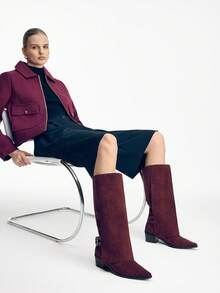 Ontre Sepatu Bot Setengah Betis Wanita Kasual Warna Polos dengan Hiasan Gesper - Bordeaux - View 6