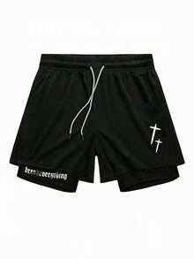 Manfinity Sport Corelite Bộ đồ thể thao nam gồm áo thun ngắn tay cổ tròn in họa tiết và quần short cạp chun có dây rút, áo tập gym, áo bó sát cho nam. - trắng - Xem 3