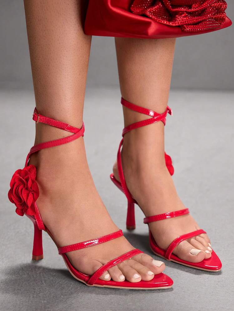 CUCCOO SZL Women's Fashionable & Elegant 3D Floral Decor High Heel Sandals Prom Heels