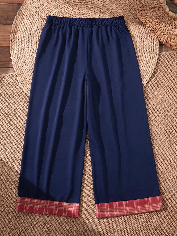 Plus Size Women Casual Everyday Commute Vacation Style Patchwork Plaid Print Drawstring Waist Loose Wide Leg Pants, Summer Spring Spring Women Spring Country Style For Women Beach Pants For Women