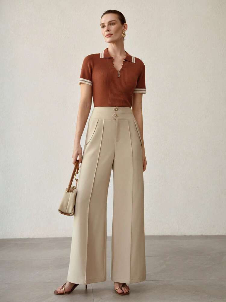WOMEN'S ELEGANT WAIST DESIGN STRAIGHT LEG PANTS, VERSATILE FOR COMMUTING AND EVERYDAY WEAR, ALL SEASONS