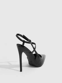 CUCCOO SZL Giày cao gót nữ màu đen kiểu slingback với khóa trang trí. - Đá đen - Xem 8